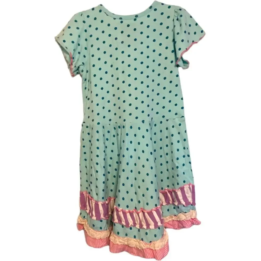Liv & Monkey Dress Girls Size 6X  Spring knit lace trim Ruffles 6X
